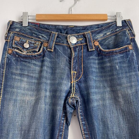 True Religion low rise flared dark wash flared denim jeans sz 29 - Picture 2 of 9